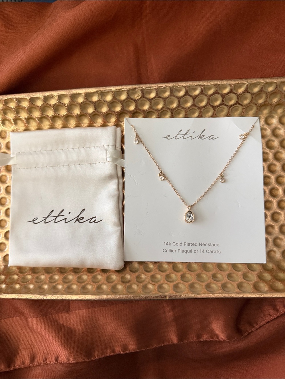 ettika Rose Gold Teardrop Pendant Necklace with Accent Drops